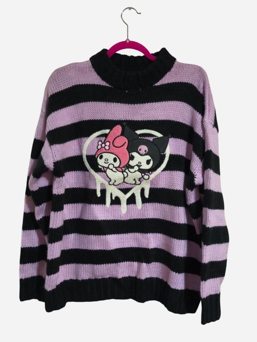 Hello Kitty and Friends Forever 21 black/purple striped sweater Size M